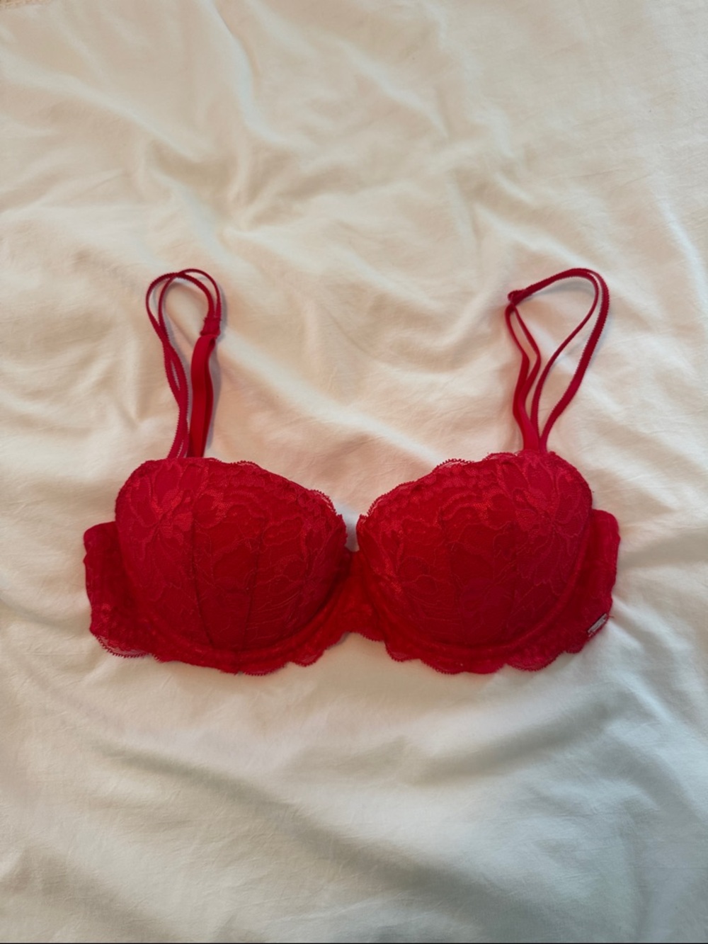 PINK Victoria's Secret Red Lace Push-Up Bra with Double Straps